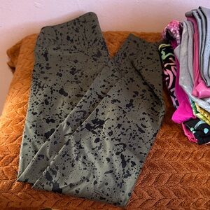 Olive and Black Splatter Print Leggings